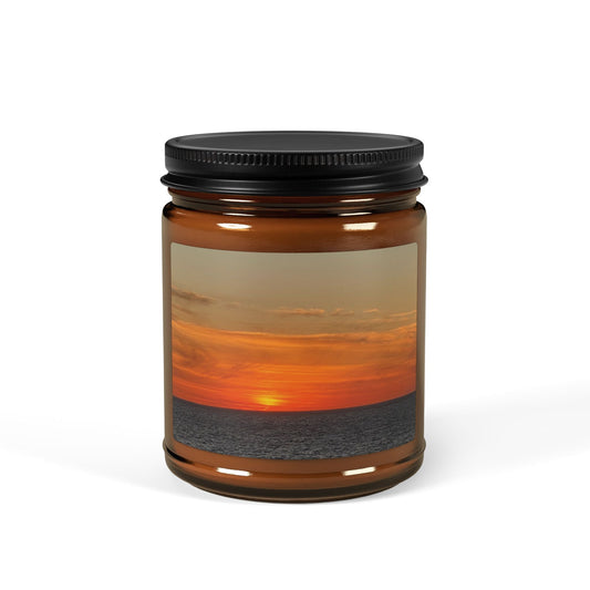 Molten Horizon – Fiery Sunset Ocean Candle with Photo Label | Bold & Cozy Scented Jar Candle – 9oz Home Decor for amber jar candle (2 view)