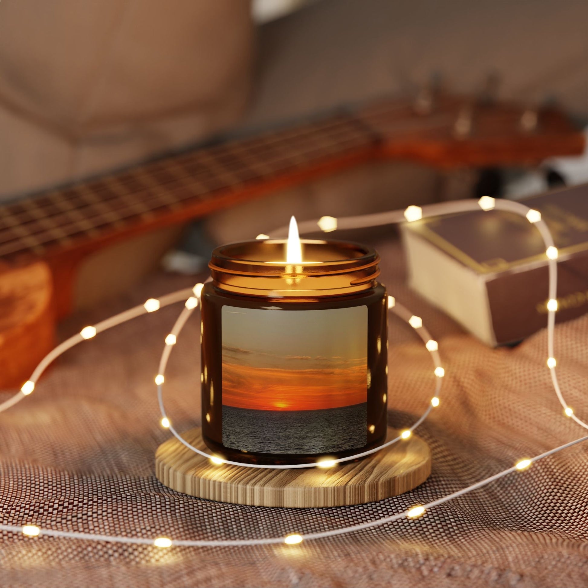 Molten Horizon – Fiery Sunset Ocean Candle with Photo Label | Bold & Cozy Scented Jar Candle – 9oz Home Decor for amber jar candle (4 view)