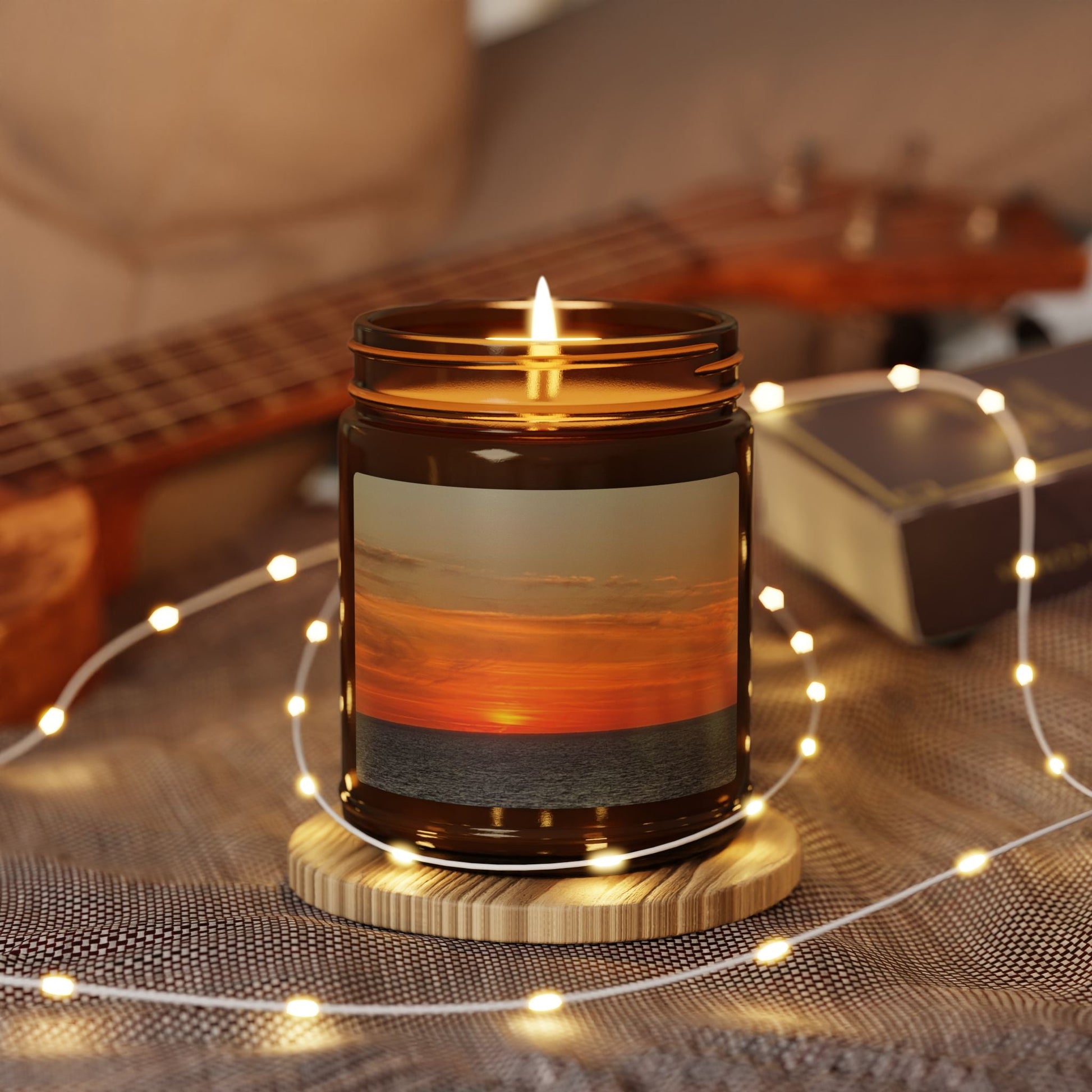 Molten Horizon – Fiery Sunset Ocean Candle with Photo Label | Bold & Cozy Scented Jar Candle – 9oz Home Decor for amber jar candle (7 view)