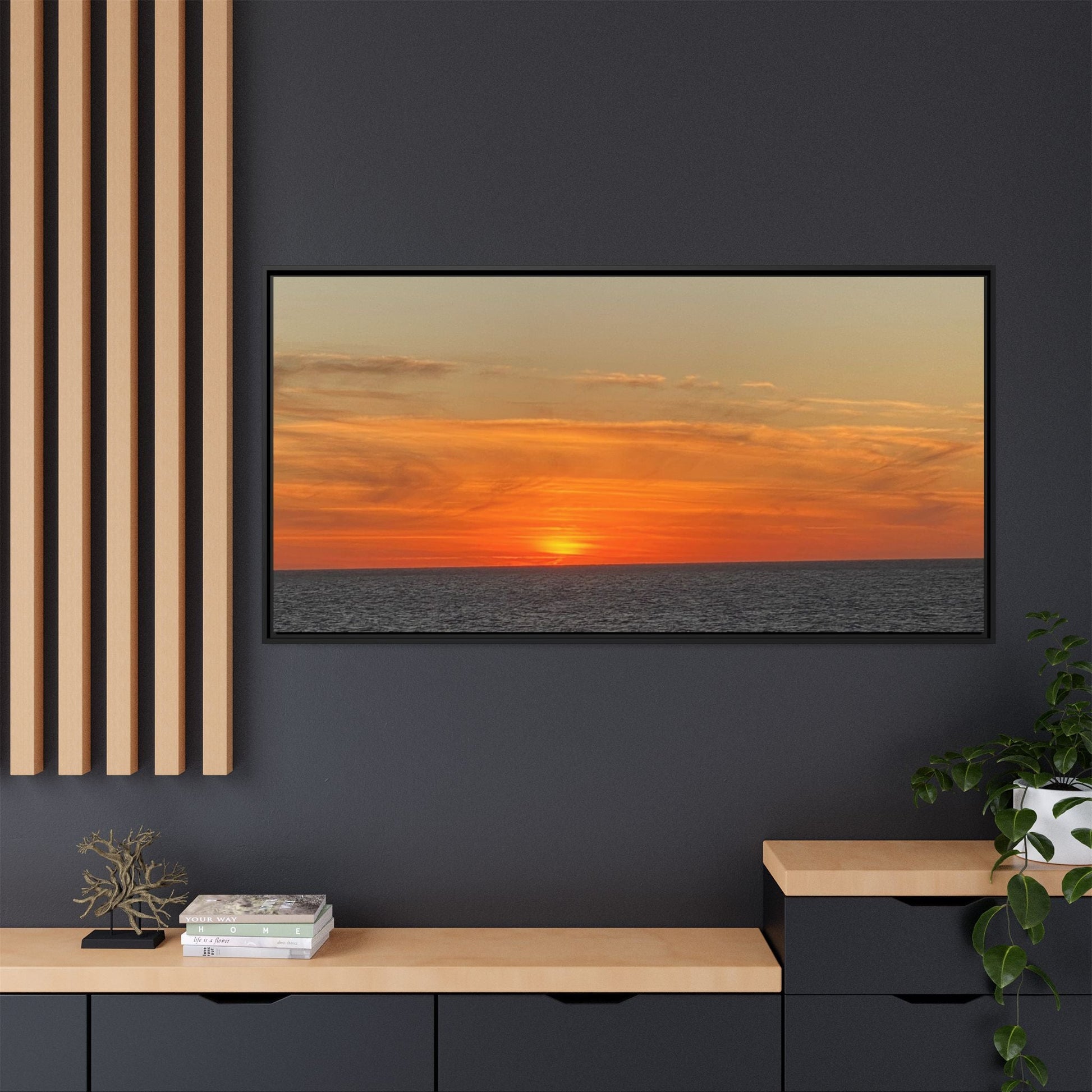 Molten Sunset Over Ocean Canvas Print – Fiery Horizon Photography | Bold Coastal Wall Art – 60" x 40" (Horizontal) Canvas for Art for Decor (116 view)