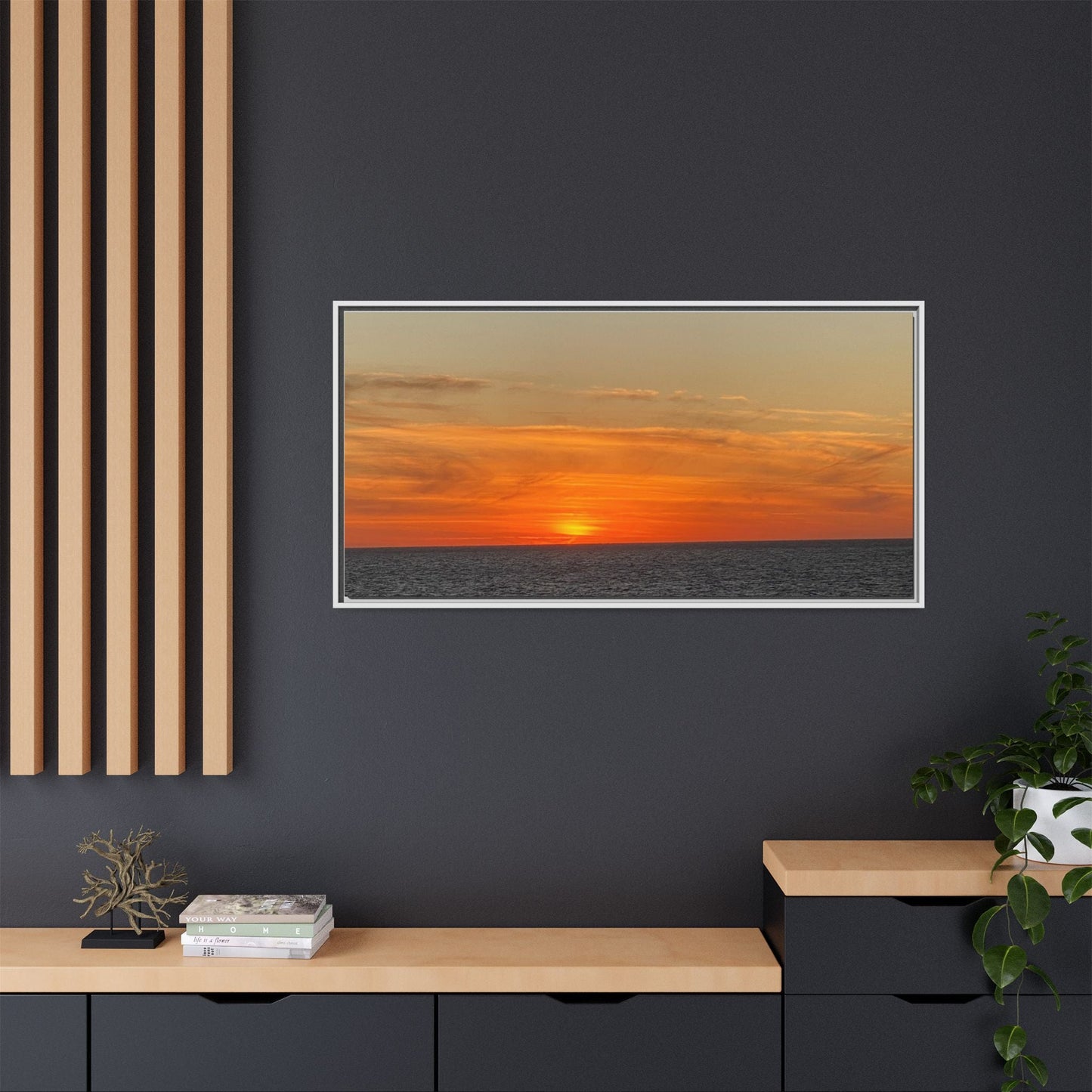 Molten Sunset Over Ocean Canvas Print – Fiery Horizon Photography | Bold Coastal Wall Art – 60" x 40" (Horizontal) Canvas for Art for Decor (107 view)