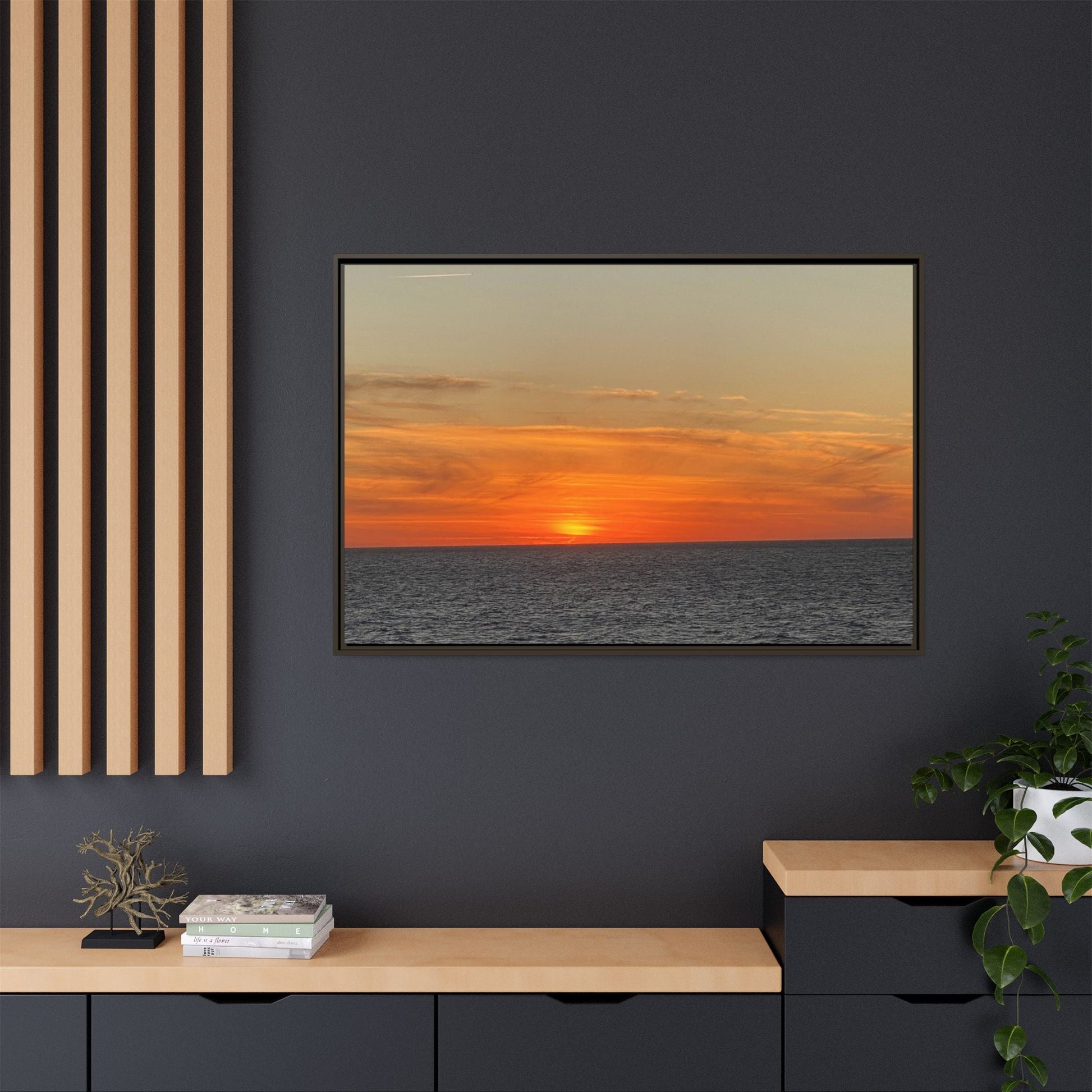 Molten Sunset Over Ocean Canvas Print – Fiery Horizon Photography | Bold Coastal Wall Art – 60" x 40" (Horizontal) Canvas by Printify