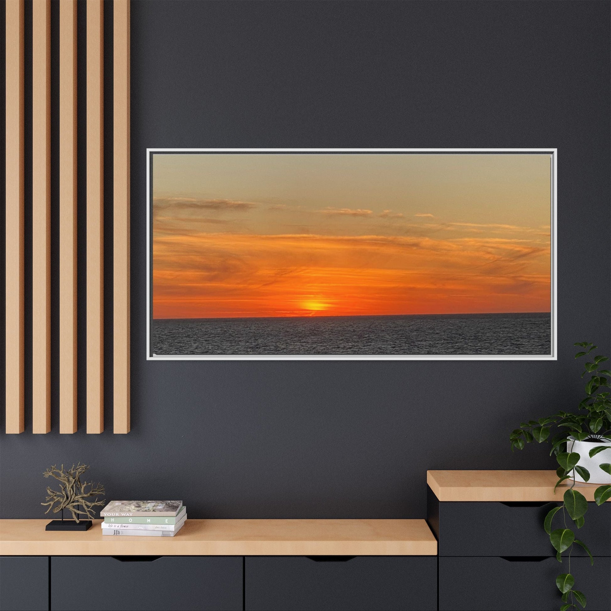 Molten Sunset Over Ocean Canvas Print – Fiery Horizon Photography | Bold Coastal Wall Art – 60" x 40" (Horizontal) Canvas for Art for Decor (122 view)
