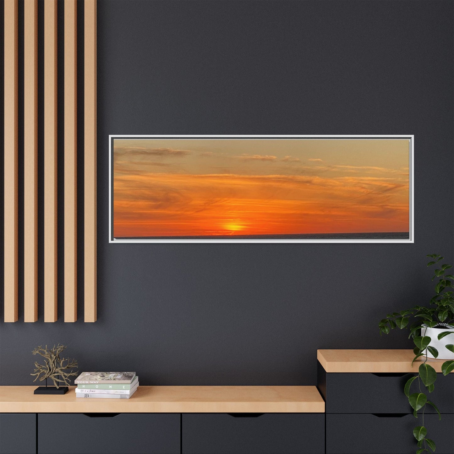 Molten Sunset Over Ocean Canvas Print – Fiery Horizon Photography | Bold Coastal Wall Art – 60" x 40" (Horizontal) Canvas for Art for Decor (113 view)