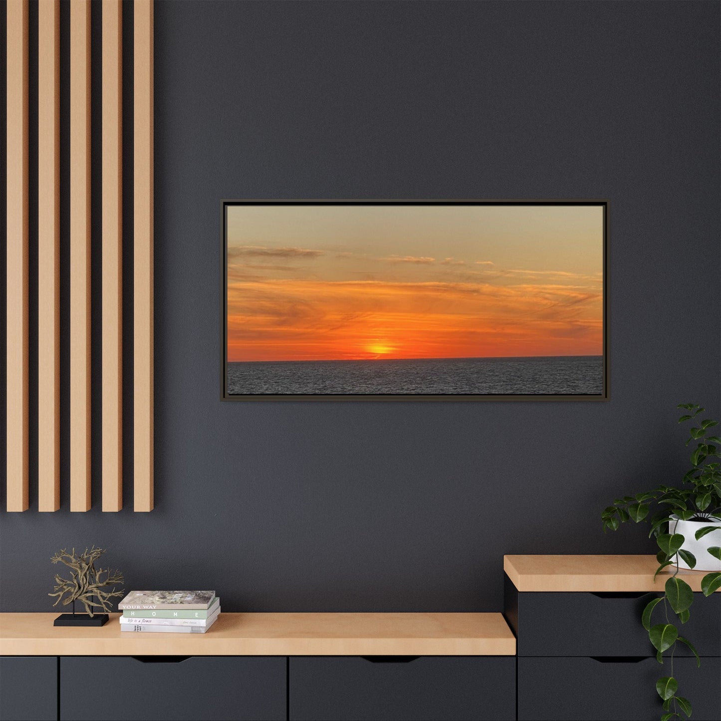 Molten Sunset Over Ocean Canvas Print – Fiery Horizon Photography | Bold Coastal Wall Art – 60" x 40" (Horizontal) Canvas for Art for Decor (104 view)
