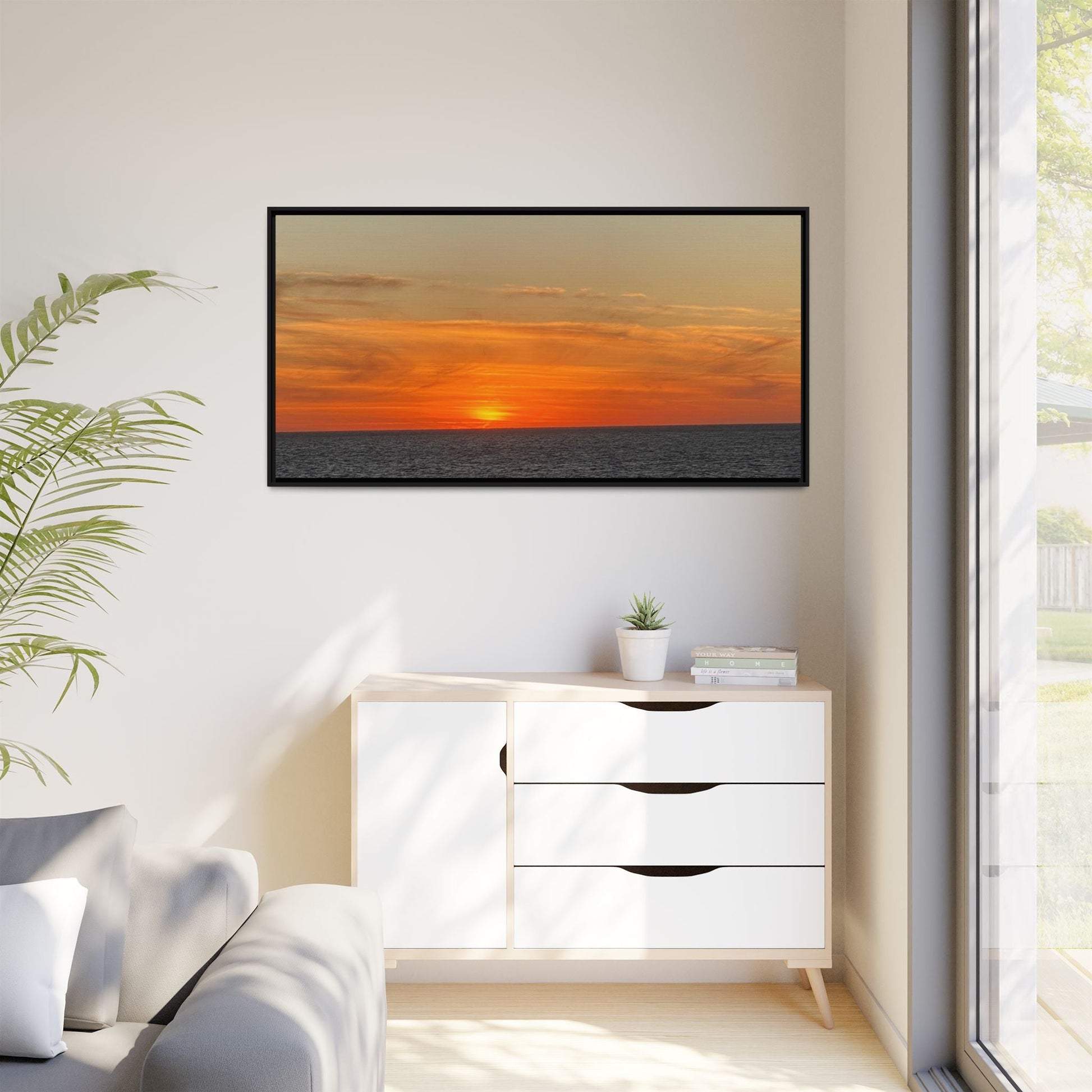 Molten Sunset Over Ocean Canvas Print – Fiery Horizon Photography | Bold Coastal Wall Art – 60" x 40" (Horizontal) Canvas for Art for Decor (115 view)