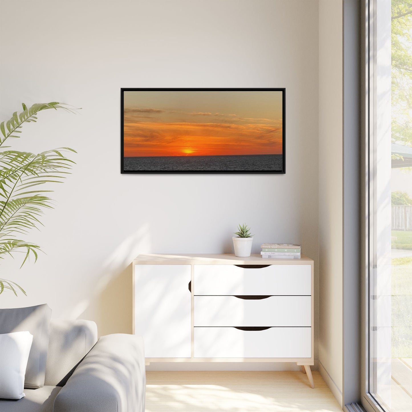 Molten Sunset Over Ocean Canvas Print – Fiery Horizon Photography | Bold Coastal Wall Art – 60" x 40" (Horizontal) Canvas for Art for Decor (100 view)