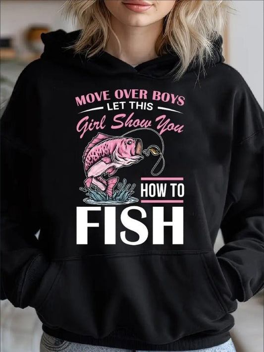Funny girls fishing pullover hoodie – cozy long sleeve for anglers and outdoor wear