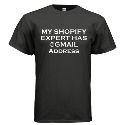 My Shopify Expert Has @Gmail Address – E - Commerce Roast Shirt | Clowns of E - Com – Heather Navy T-Shirt for agency life (67 view)