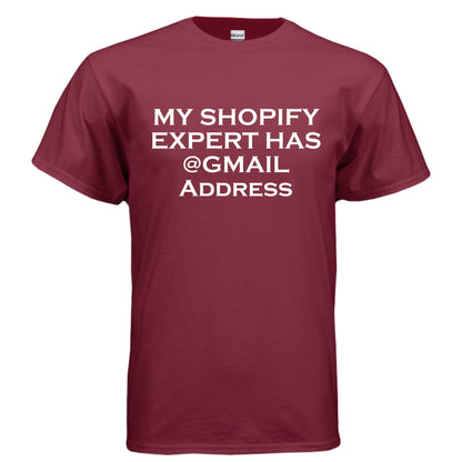 My Shopify Expert Has @Gmail Address – E - Commerce Roast Shirt | Clowns of E - Com – Heather Navy T-Shirt for agency life (46 view)