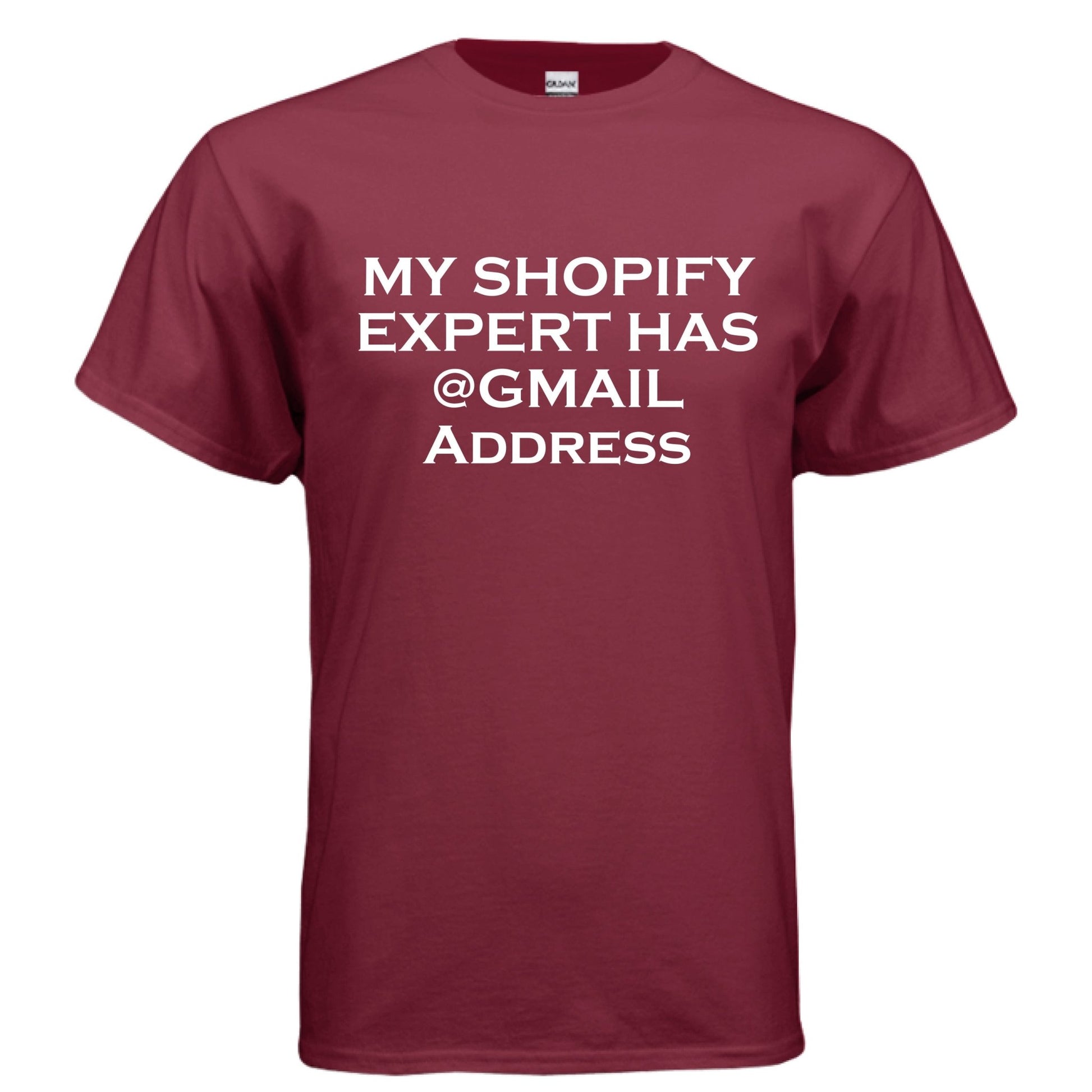 My Shopify Expert Has @Gmail Address – E - Commerce Roast Shirt | Clowns of E - Com – Heather Navy T-Shirt for agency life (79 view)