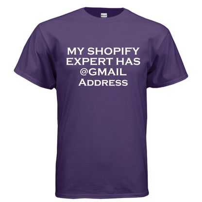 My Shopify Expert Has @Gmail Address – E - Commerce Roast Shirt | Clowns of E - Com – Heather Navy T-Shirt for agency life (52 view)