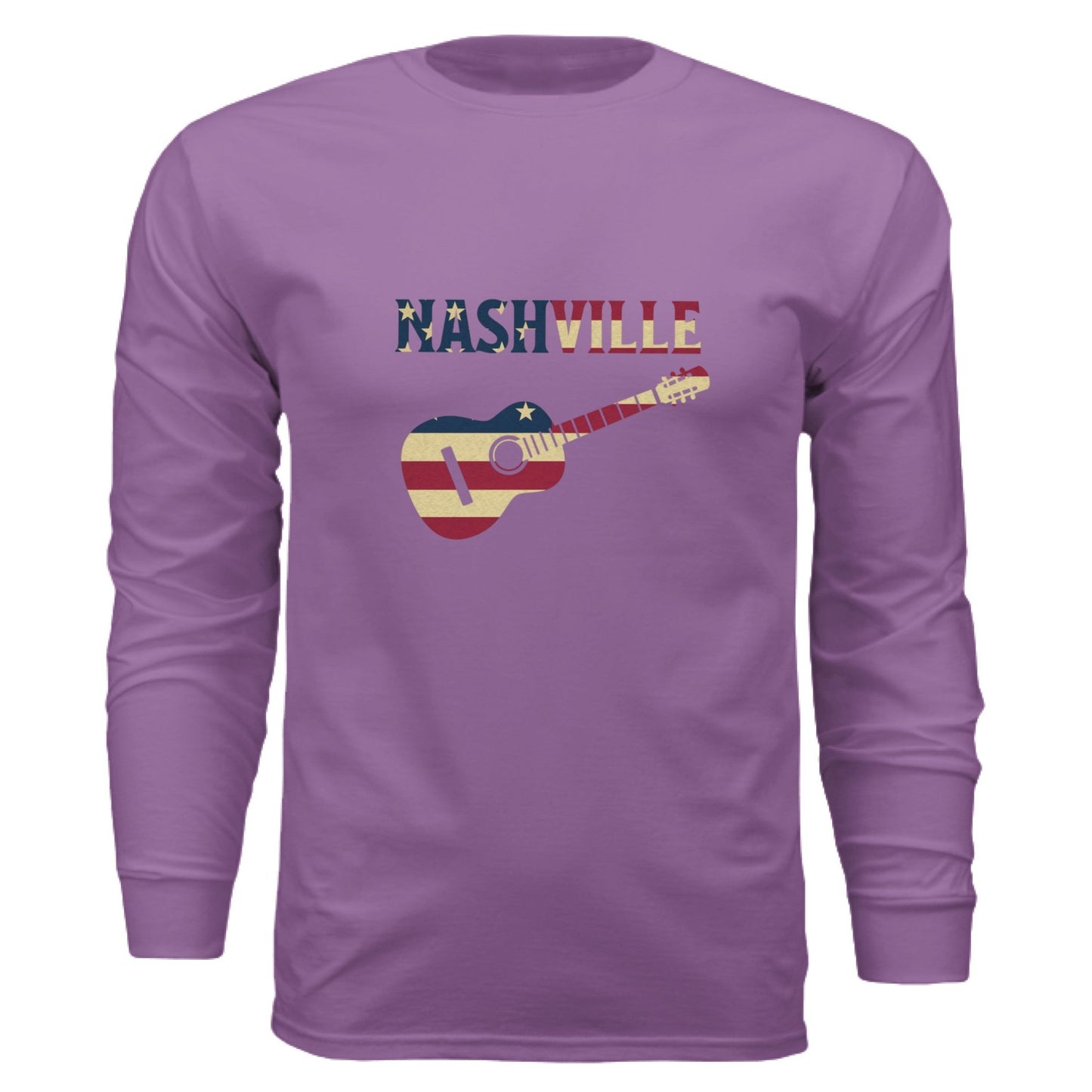 Nashville Guitar Long Sleeve Tee – Music City Pride | RM Outpost Apparel – Dark Lavender T-Shirt for American Flag (13 view)