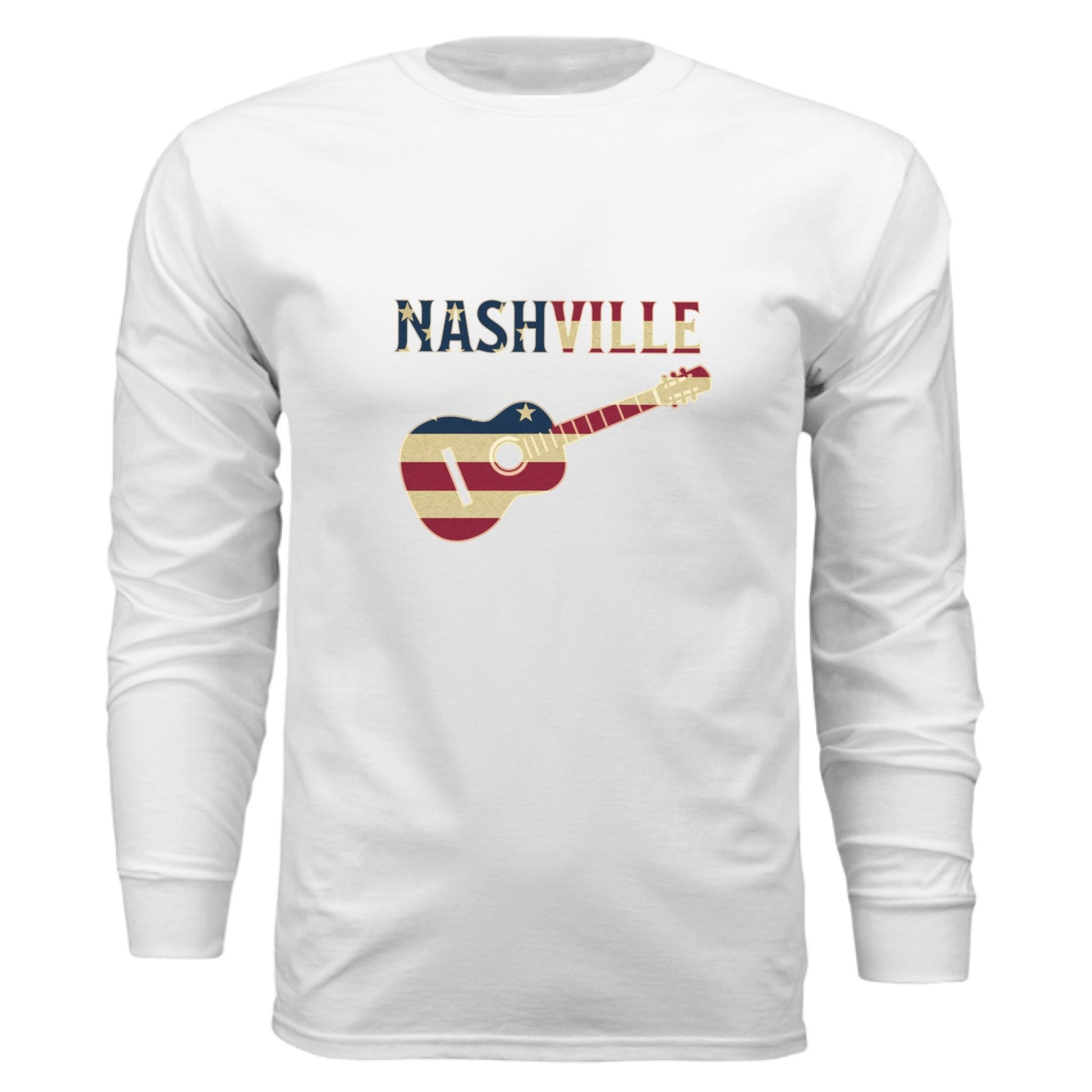 Nashville Guitar Long Sleeve Tee – Music City Pride | RM Outpost Apparel – WHITE T-Shirt for American Flag (2 view)