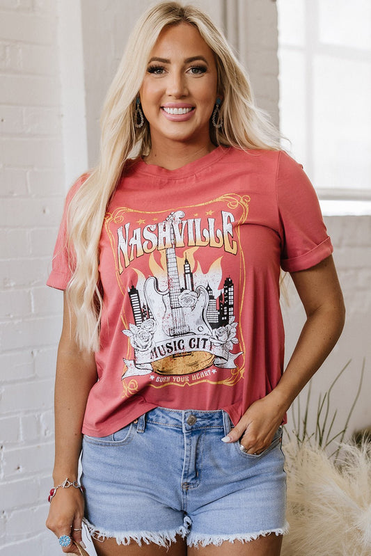 Nashville Music City Retro Fashion Tee – Mineral Red Tops/Tops & Tees for Shopify Collective (1 view)