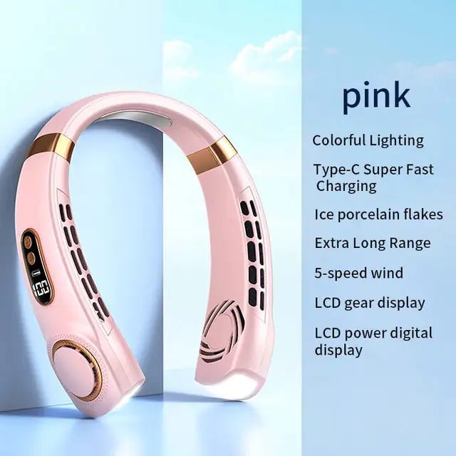 Neck Fan With Led Lights And Type C Fast Charging | Shop – Pink electrioncs for adjustable (3 view)