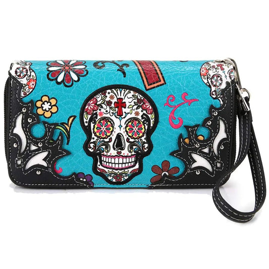Sugar Skull Western Cross Clutch Wallet Day Of The Dead – Accessories by SbrTnHomes