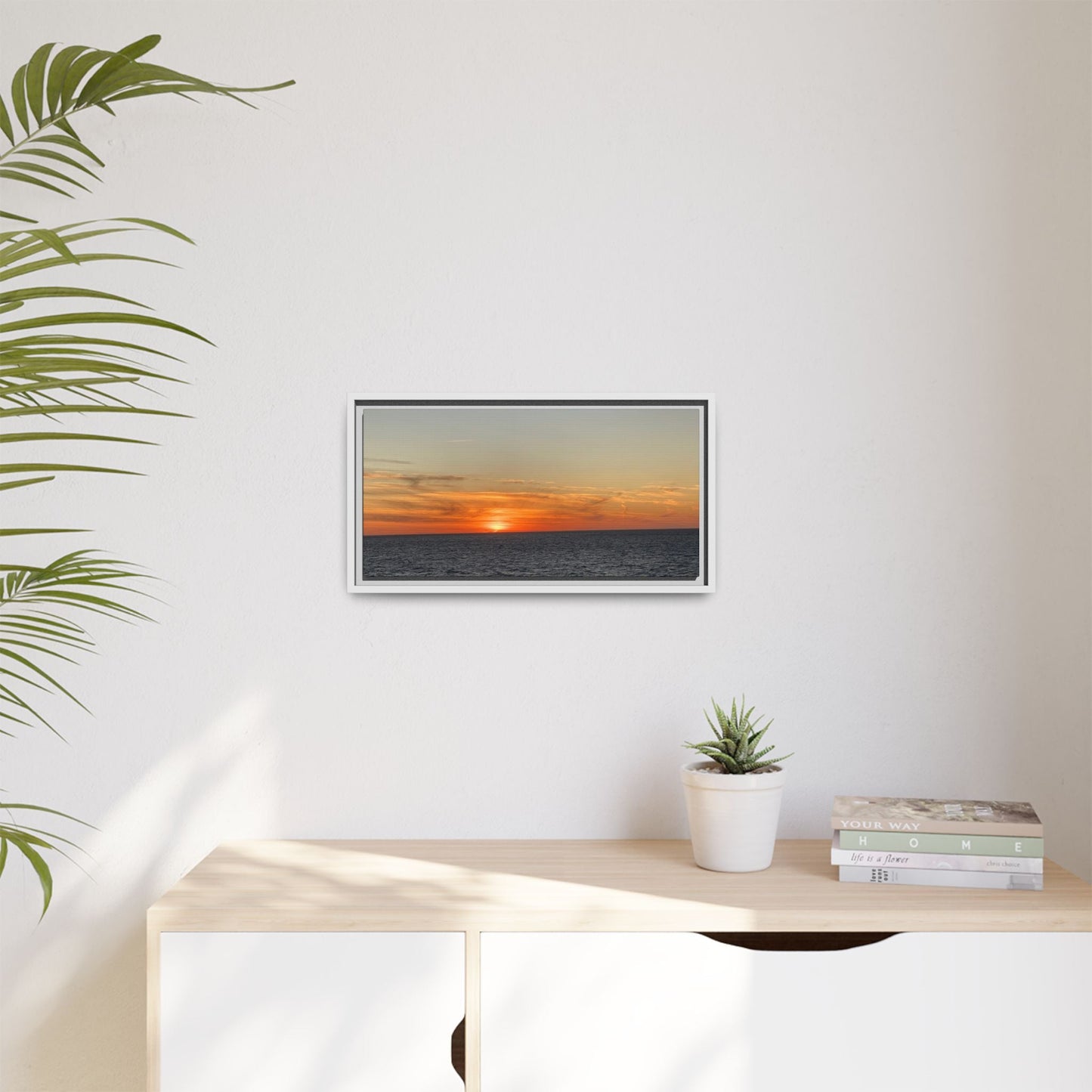 Ocean Sunset Canvas Wall Art – Fiery Horizon Photography Print | Tranquil Seascape for Home Decor – 18″ x 12″ (Horizontal) Canvas for art for office (109 view)