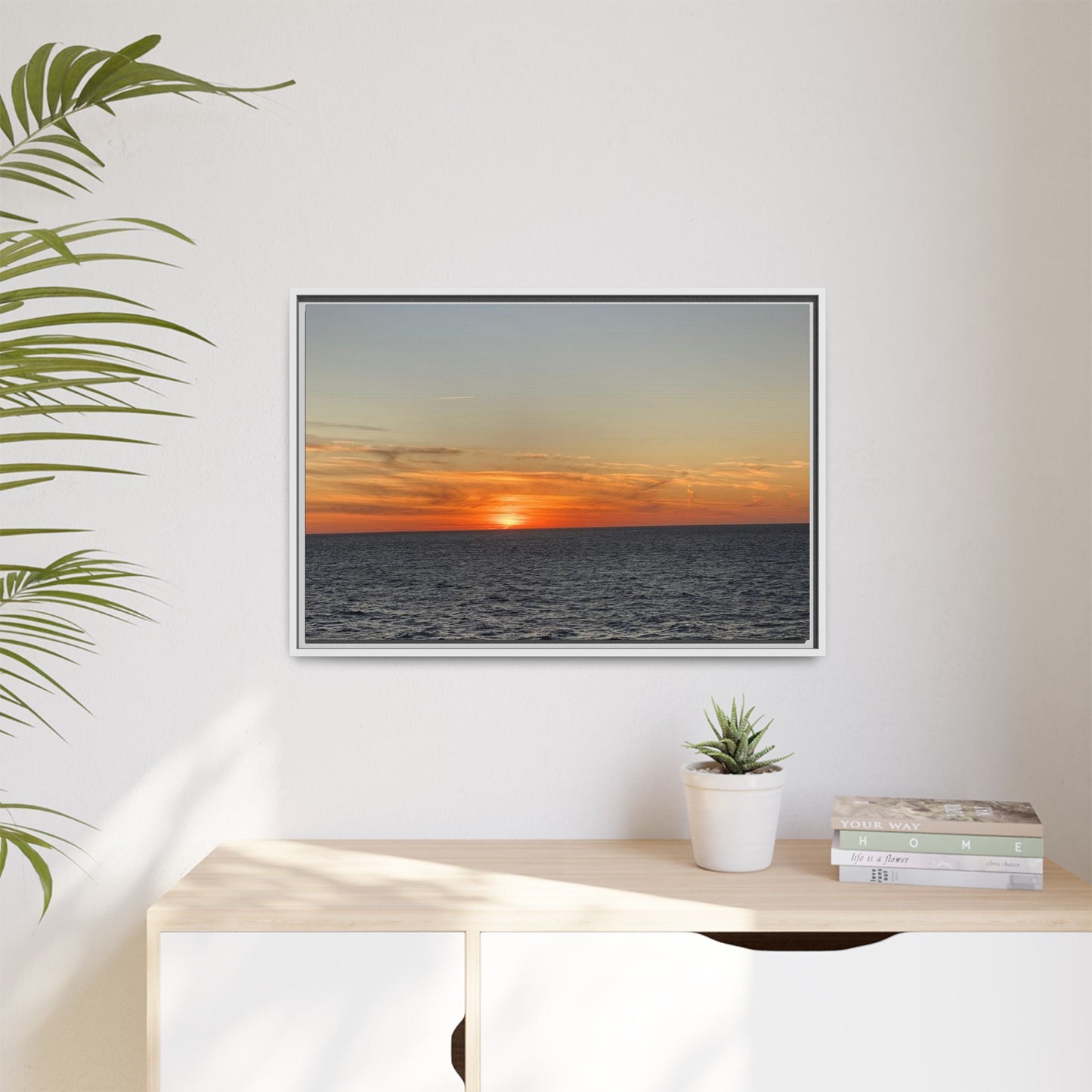 Ocean Sunset Canvas Wall Art – Fiery Horizon Photography Print | Tranquil Seascape for Home Decor – 60" x 40" (Horizontal) Canvas for art for office (52 view)