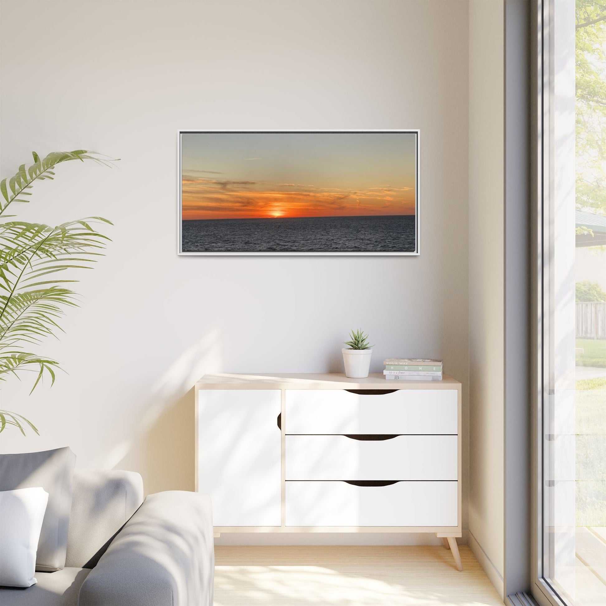 Ocean Sunset Canvas Wall Art – Fiery Horizon Photography Print | Tranquil Seascape for Home Decor – 18″ x 12″ (Horizontal) Canvas for art for office (118 view)