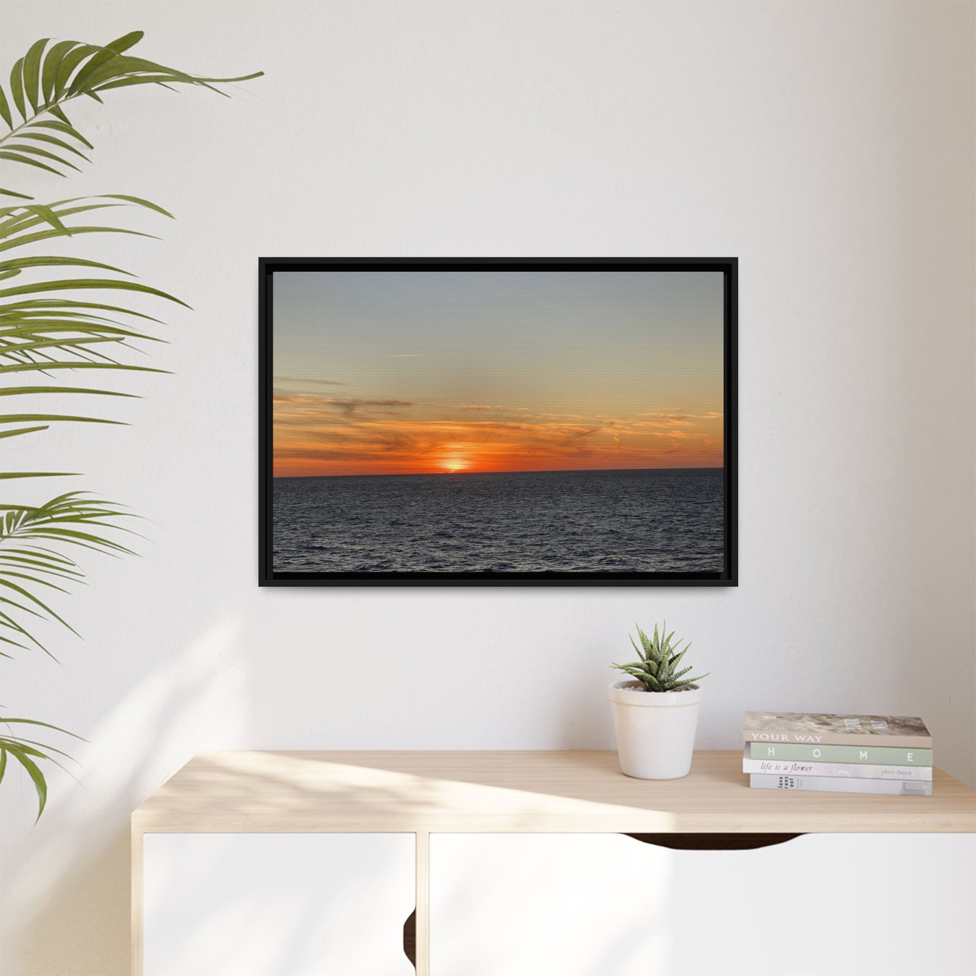Ocean Sunset Canvas Wall Art – Fiery Horizon Photography Print | Tranquil Seascape for Home Decor – 60" x 40" (Horizontal) Canvas for art for office (40 view)