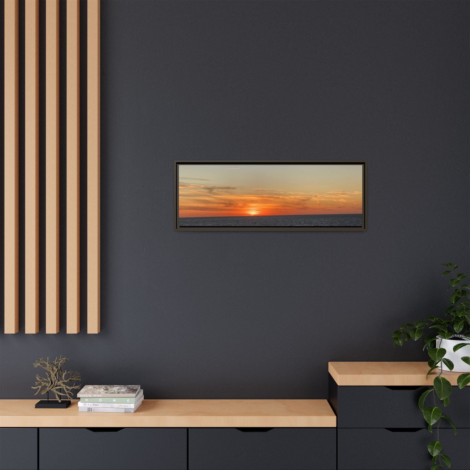 Ocean Sunset Canvas Wall Art – Fiery Horizon Photography Print | Tranquil Seascape for Home Decor – 18″ x 12″ (Horizontal) Canvas for art for office (98 view)