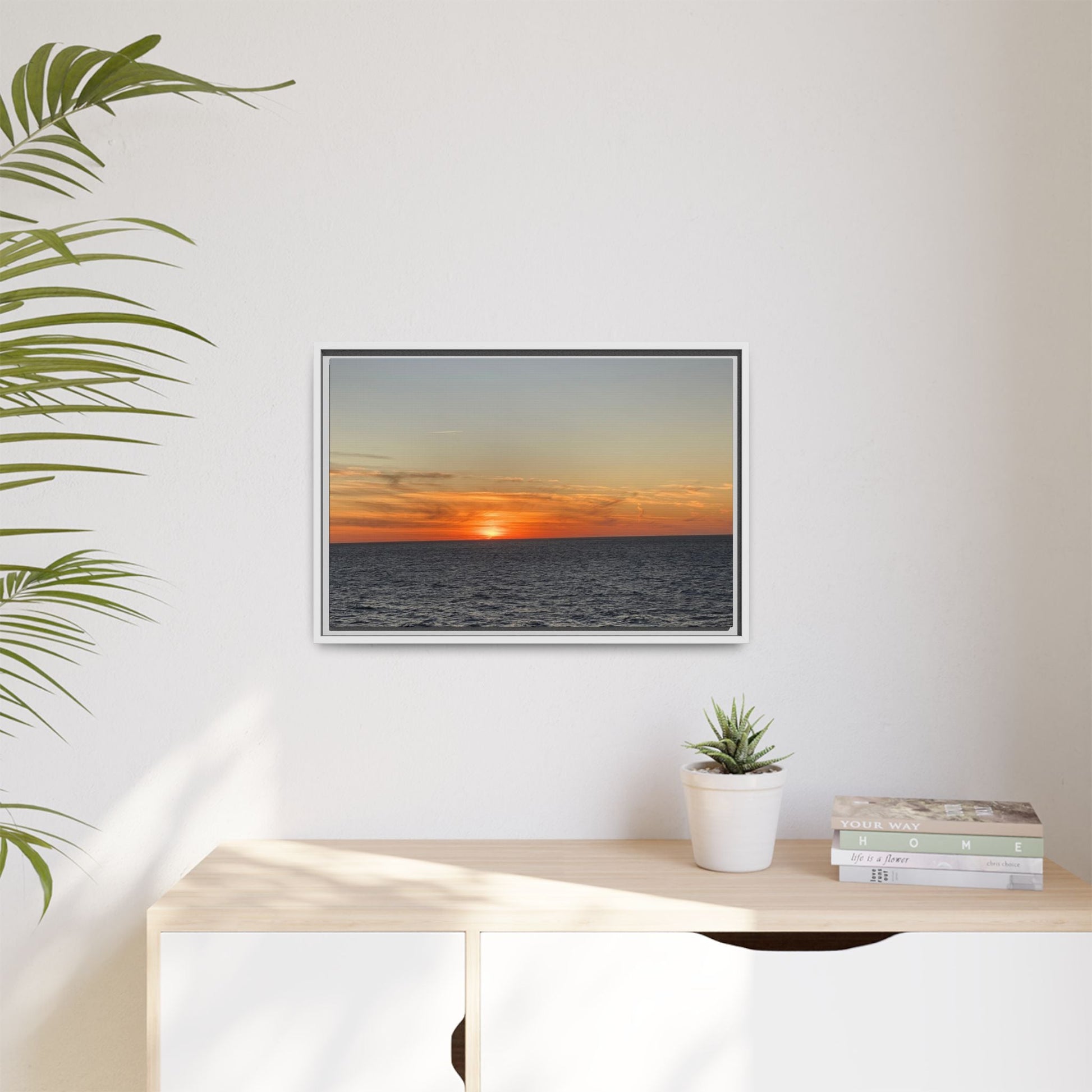 Ocean Sunset Canvas Wall Art – Fiery Horizon Photography Print | Tranquil Seascape for Home Decor – 18″ x 12″ (Horizontal) Canvas for art for office (91 view)