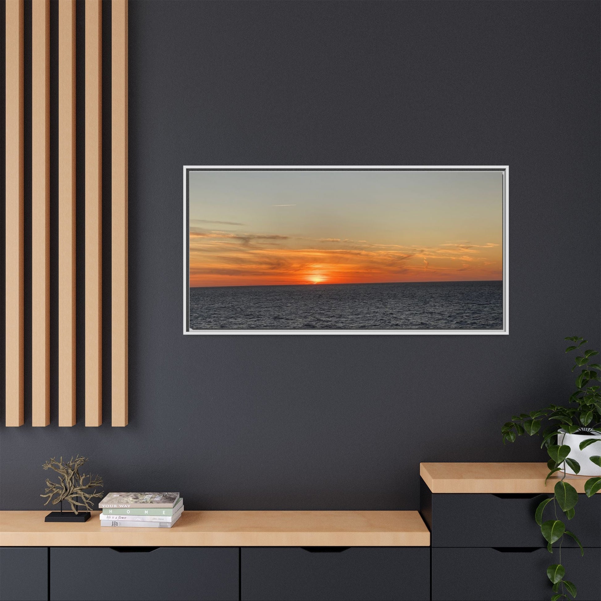 Ocean Sunset Canvas Wall Art – Fiery Horizon Photography Print | Tranquil Seascape for Home Decor – 18″ x 12″ (Horizontal) Canvas for art for office (119 view)