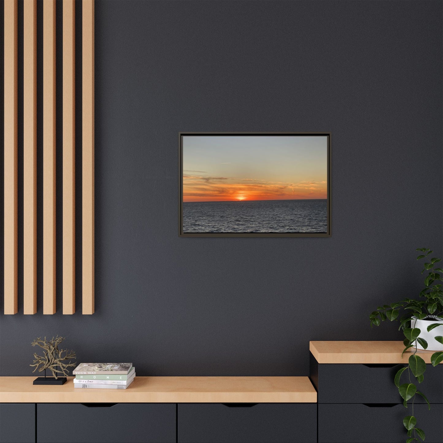 Ocean Sunset Canvas Wall Art – Fiery Horizon Photography Print | Tranquil Seascape for Home Decor – 60" x 40" (Horizontal) Canvas for art for office (50 view)