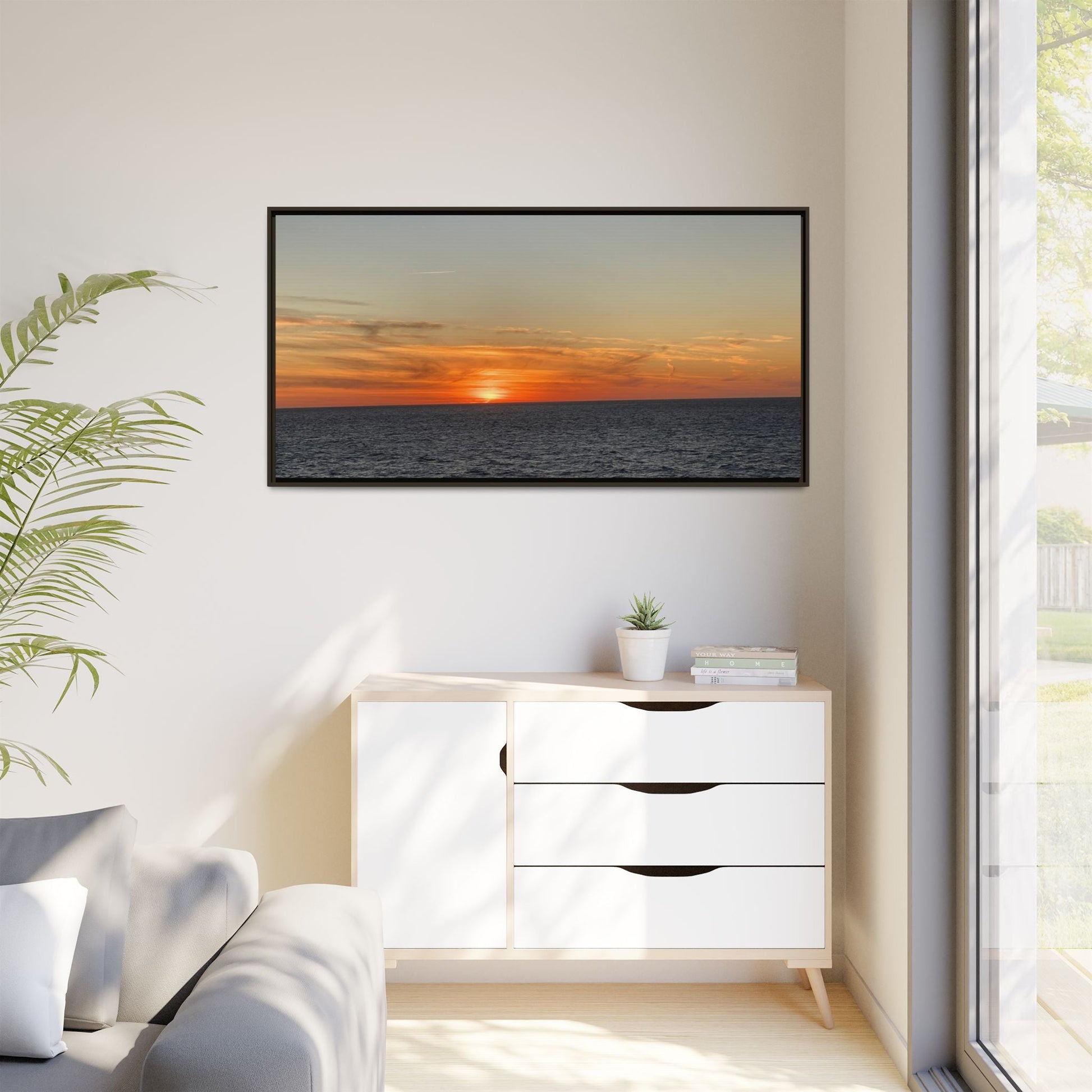 Ocean Sunset Canvas Wall Art – Fiery Horizon Photography Print | Tranquil Seascape for Home Decor – 18″ x 12″ (Horizontal) Canvas for art for office (130 view)