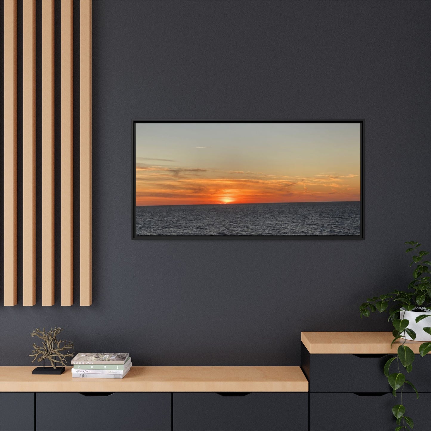 Ocean Sunset Canvas Wall Art – Fiery Horizon Photography Print | Tranquil Seascape for Home Decor – 18″ x 12″ (Horizontal) Canvas for art for office (113 view)