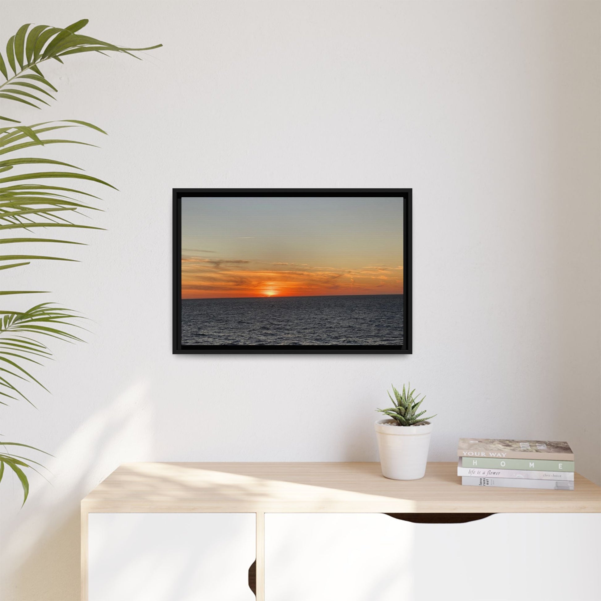 Ocean Sunset Canvas Wall Art – Fiery Horizon Photography Print | Tranquil Seascape for Home Decor – 18″ x 12″ (Horizontal) Canvas for art for office (85 view)