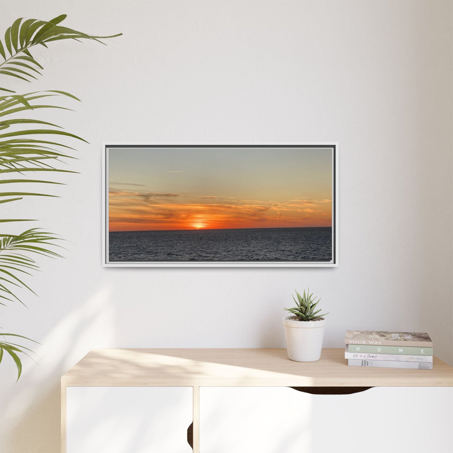 Ocean Sunset Canvas Wall Art – Fiery Horizon Photography Print | Tranquil Seascape for Home Decor – 18″ x 12″ (Horizontal) Canvas for art for office (142 view)