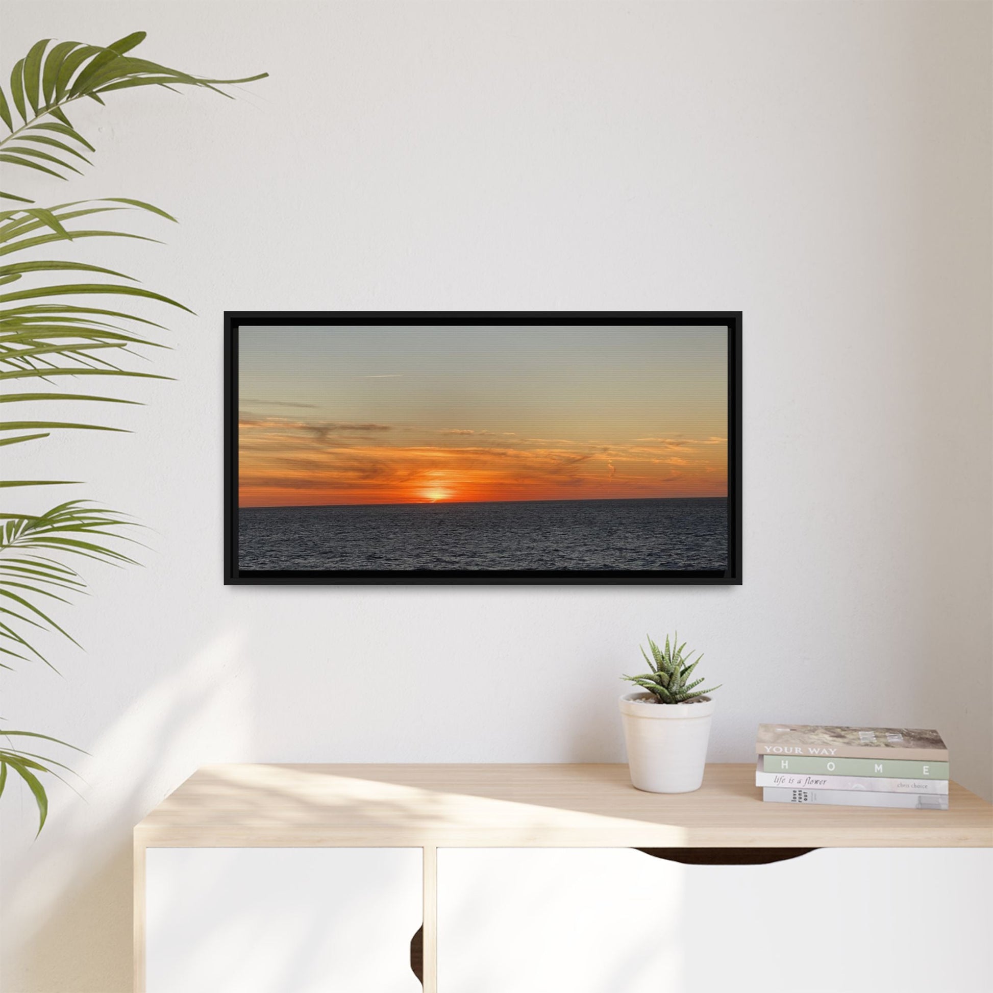 Ocean Sunset Canvas Wall Art – Fiery Horizon Photography Print | Tranquil Seascape for Home Decor – 18″ x 12″ (Horizontal) Canvas for art for office (136 view)