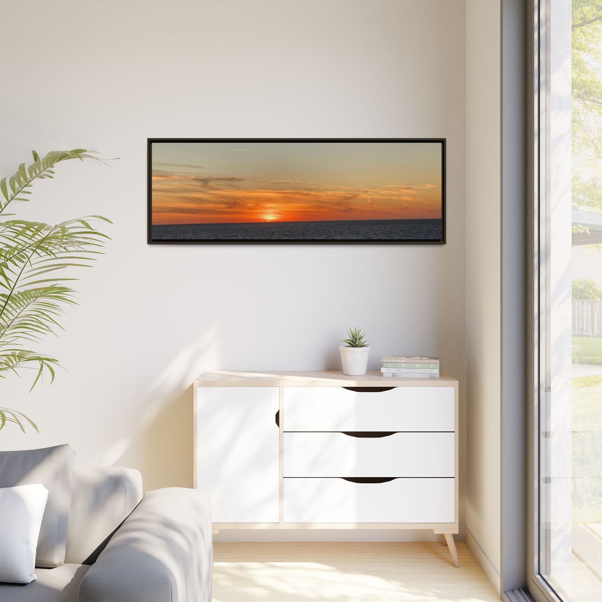 Ocean Sunset Canvas Wall Art – Fiery Horizon Photography Print | Tranquil Seascape for Home Decor – 18″ x 12″ (Horizontal) Canvas for art for office (121 view)