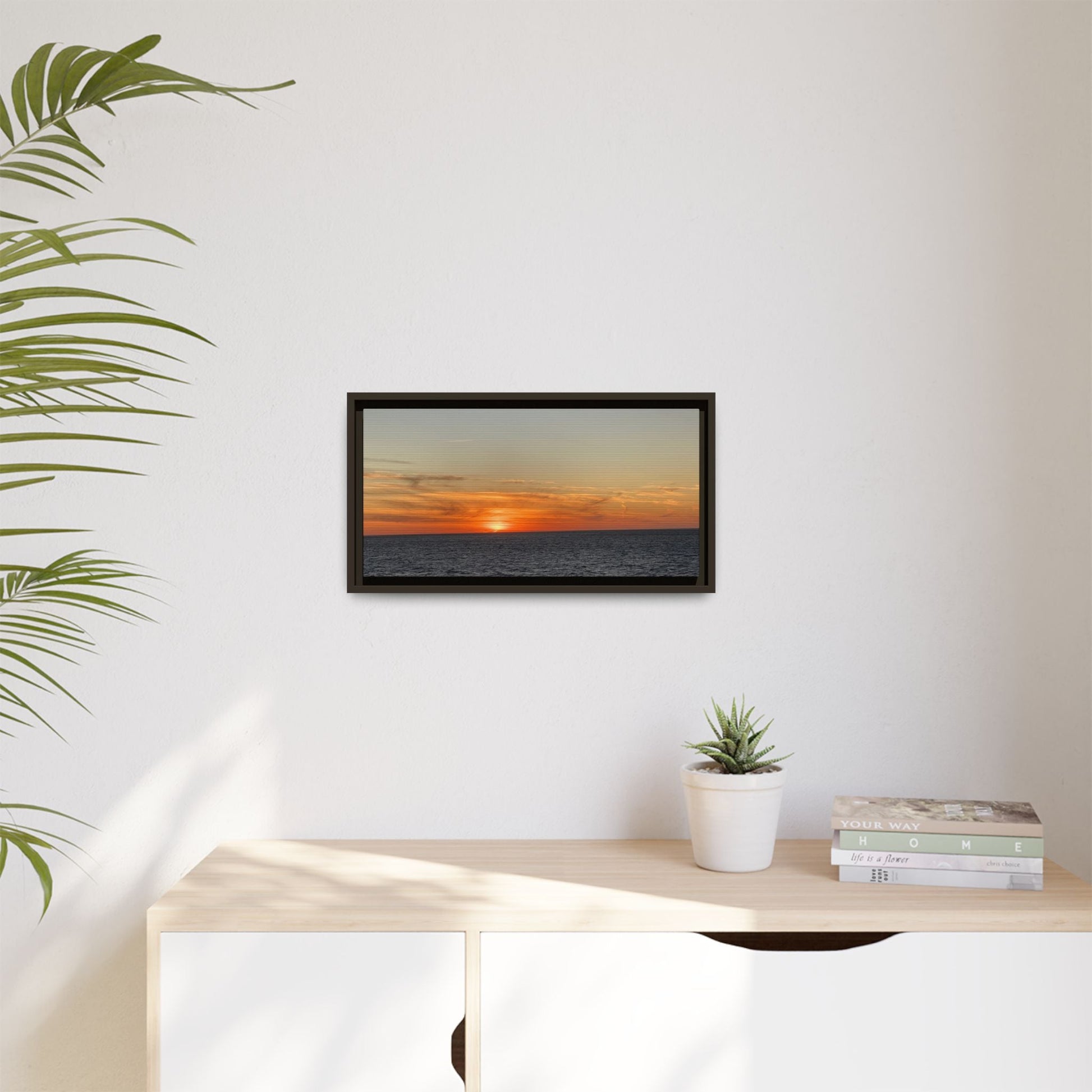 Ocean Sunset Canvas Wall Art – Fiery Horizon Photography Print | Tranquil Seascape for Home Decor – 18″ x 12″ (Horizontal) Canvas for art for office (106 view)