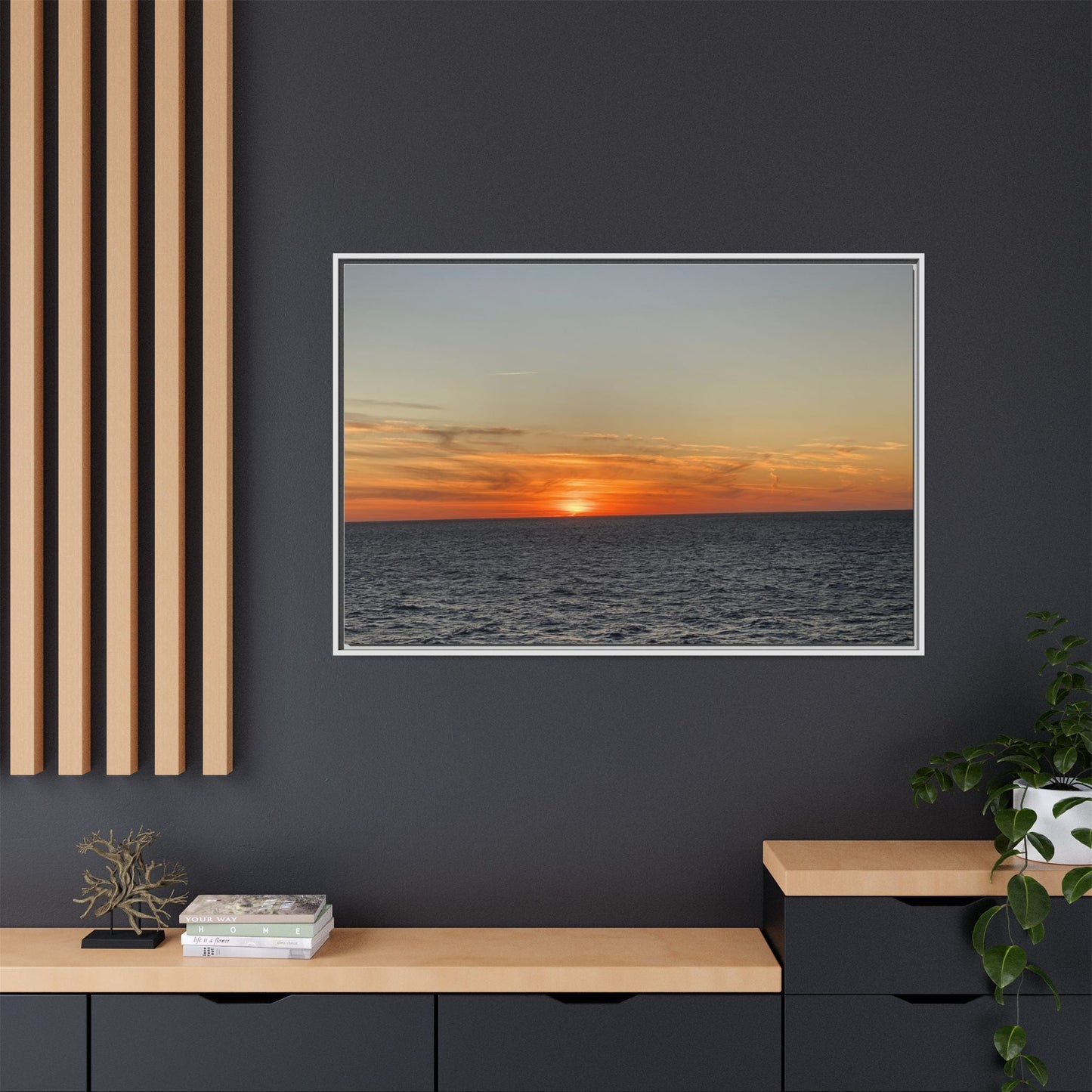 Ocean Sunset Canvas Wall Art – Fiery Horizon Photography Print | Tranquil Seascape for Home Decor – 60" x 40" (Horizontal) Canvas for art for office (65 view)