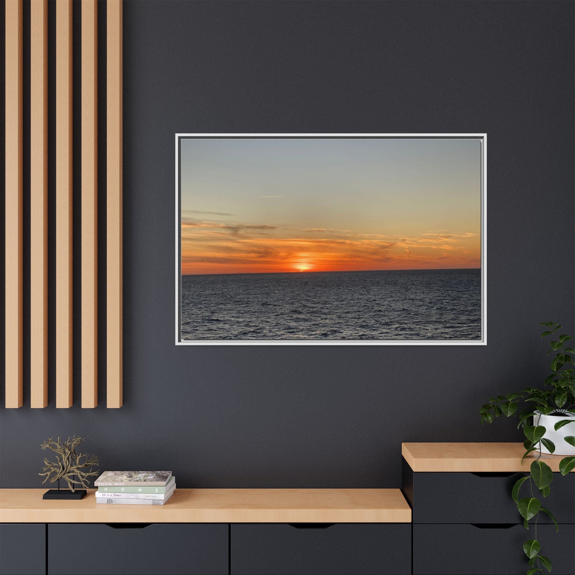Ocean Sunset Canvas Wall Art – Fiery Horizon Photography Print | Tranquil Seascape for Home Decor – 60" x 40" (Horizontal) Canvas for art for office (65 view)