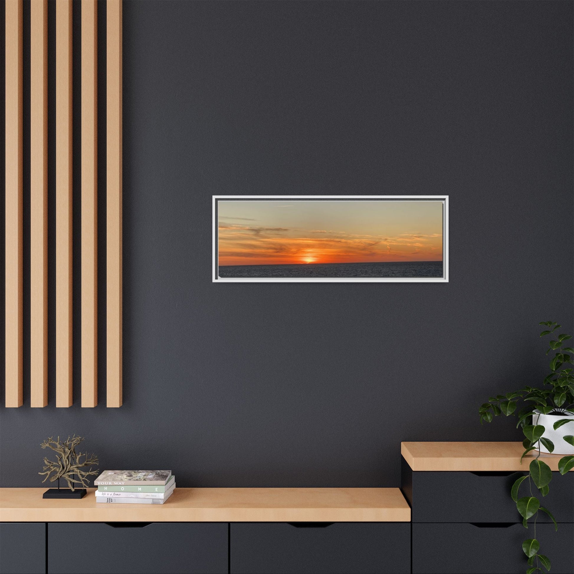 Ocean Sunset Canvas Wall Art – Fiery Horizon Photography Print | Tranquil Seascape for Home Decor – 18″ x 12″ (Horizontal) Canvas for art for office (101 view)