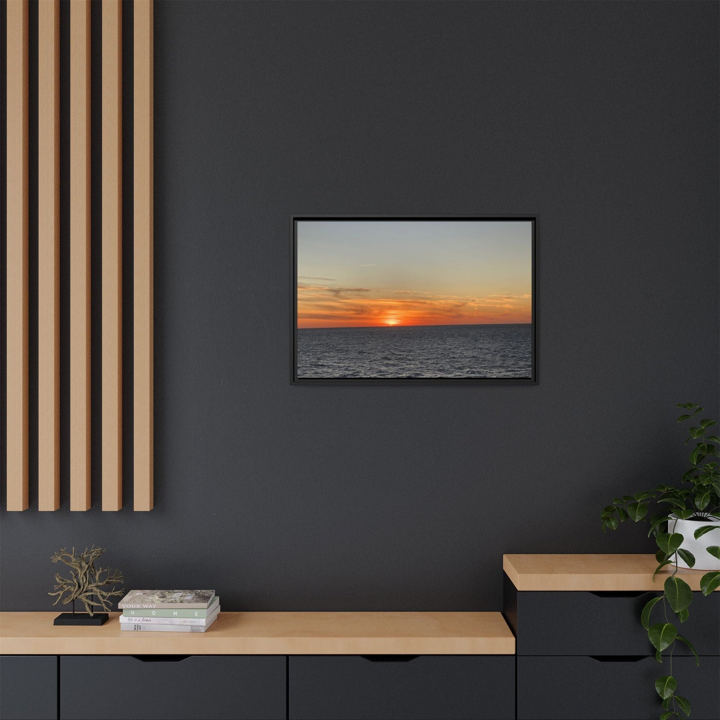 Ocean Sunset Canvas Wall Art – Fiery Horizon Photography Print | Tranquil Seascape for Home Decor – 60" x 40" (Horizontal) Canvas for art for office (41 view)