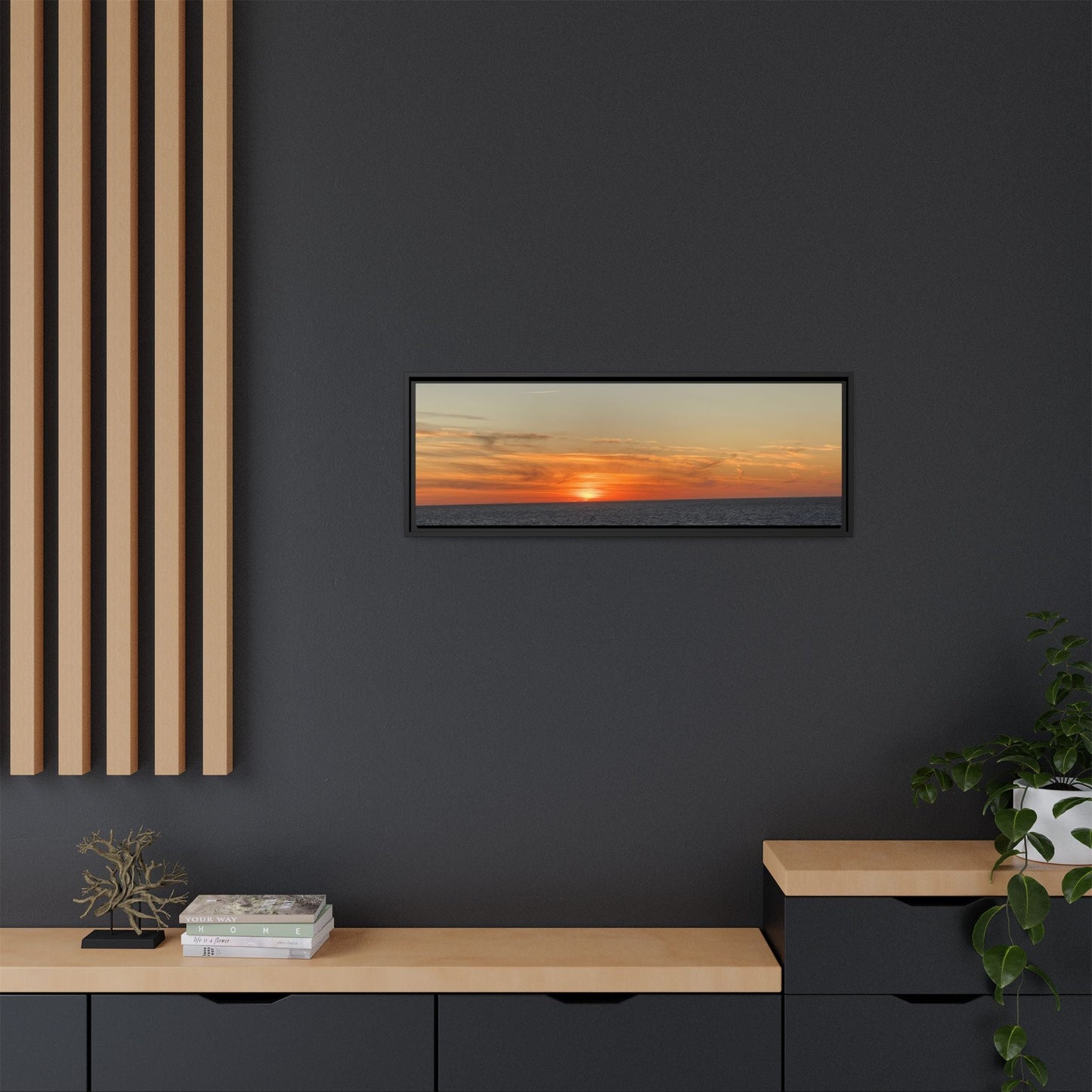 Ocean Sunset Canvas Wall Art – Fiery Horizon Photography Print | Tranquil Seascape for Home Decor – 18″ x 12″ (Horizontal) Canvas for art for office (95 view)