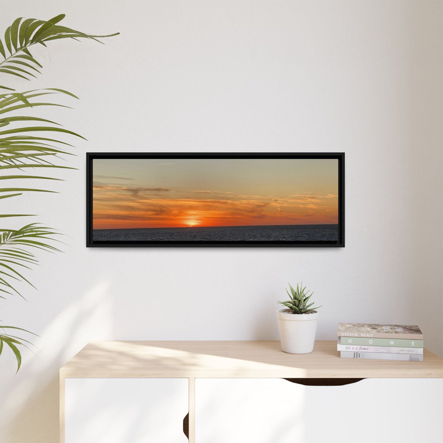 Ocean Sunset Canvas Wall Art – Fiery Horizon Photography Print | Tranquil Seascape for Home Decor – 18″ x 12″ (Horizontal) Canvas for art for office (94 view)
