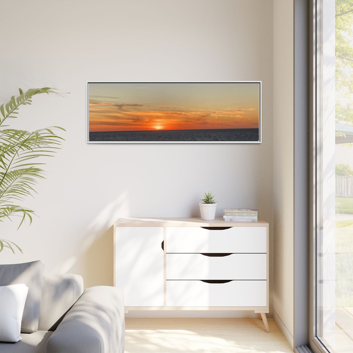 Ocean Sunset Canvas Wall Art – Fiery Horizon Photography Print | Tranquil Seascape for Home Decor – 60" x 40" (Horizontal) Canvas by Printify