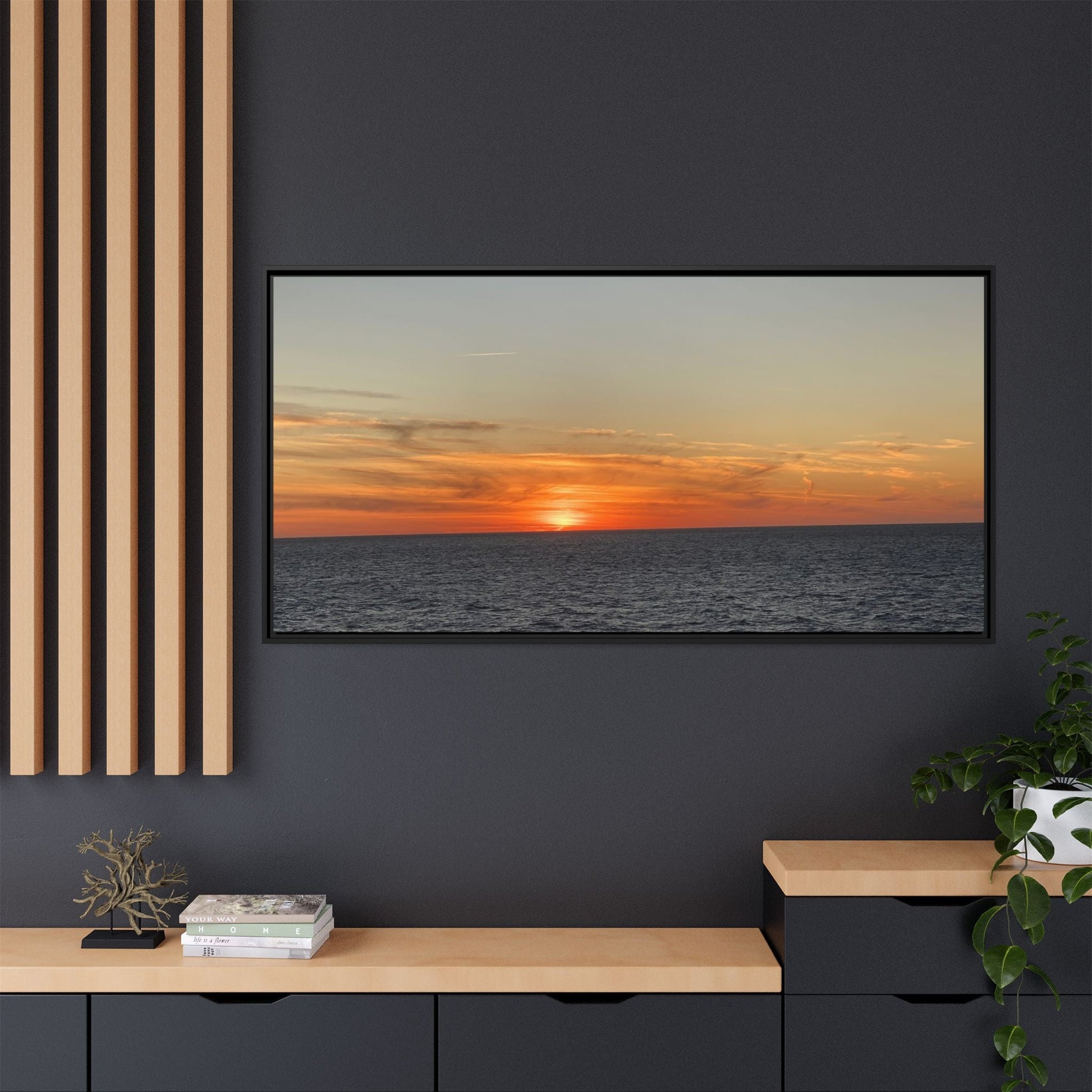 Ocean Sunset Canvas Wall Art – Fiery Horizon Photography Print | Tranquil Seascape for Home Decor – 18″ x 12″ (Horizontal) Canvas for art for office (128 view)