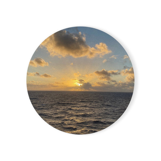 Ocean Sunset Coaster – Coastal Photography Gift | Golden Hour Drinkware – Round Home Decor for Barware Essentials (1 view)