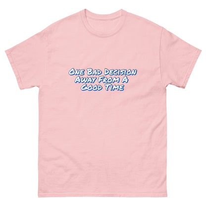 One Bad Decision Tee – Retro Party Vibes Blue | Bold Graphic Shirt – Light Pink T-Shirt for Lizard Designs (19 view)