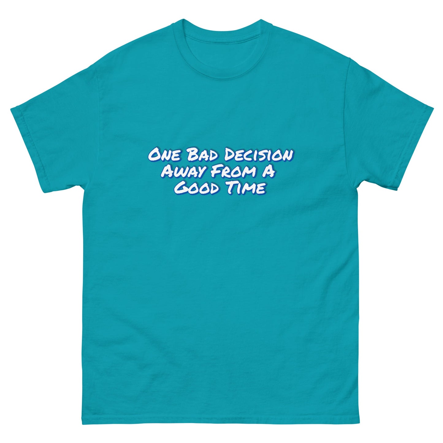 One Bad Decision Tee – Retro Party Vibes Blue | Bold Graphic Shirt – Tropical Blue T-Shirt for Lizard Designs (17 view)