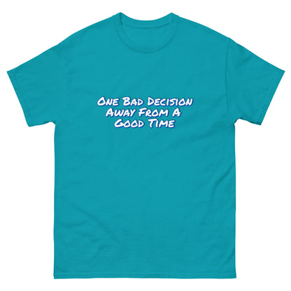 One Bad Decision Tee – Retro Party Vibes Blue | Bold Graphic Shirt – Tropical Blue T-Shirt for Lizard Designs (17 view)