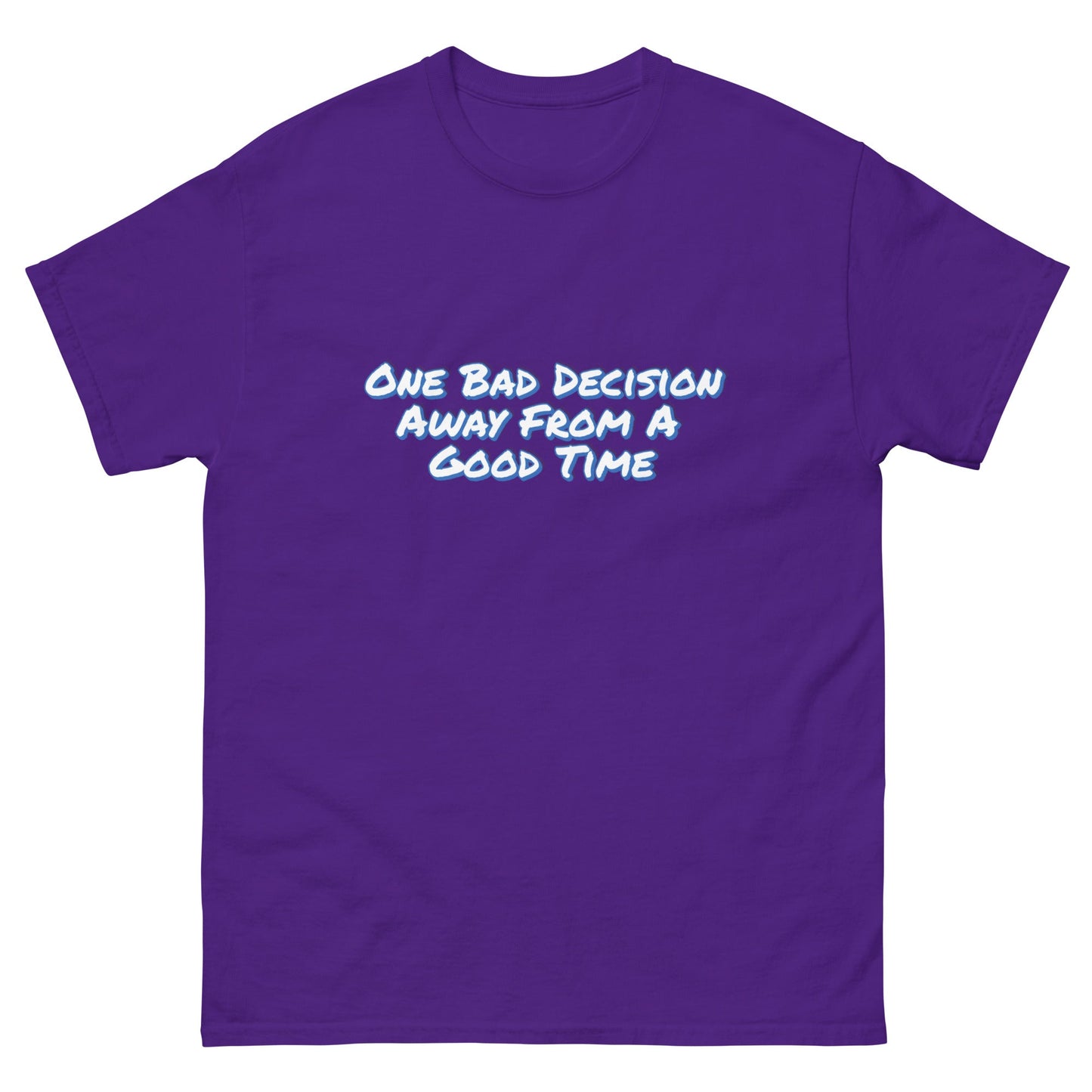 One Bad Decision Tee – Retro Party Vibes Blue | Bold Graphic Shirt – Purple T-Shirt for Lizard Designs (7 view)