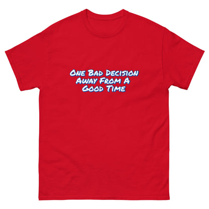 One Bad Decision Tee – Retro Party Vibes Blue | Bold Graphic Shirt – Red T-Shirt for Lizard Designs (9 view)